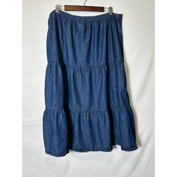 CW Classics Women's Denim Tiered Prairie Skirt 1X Cottagecore Peasant BOHO - Picture 1 of 3